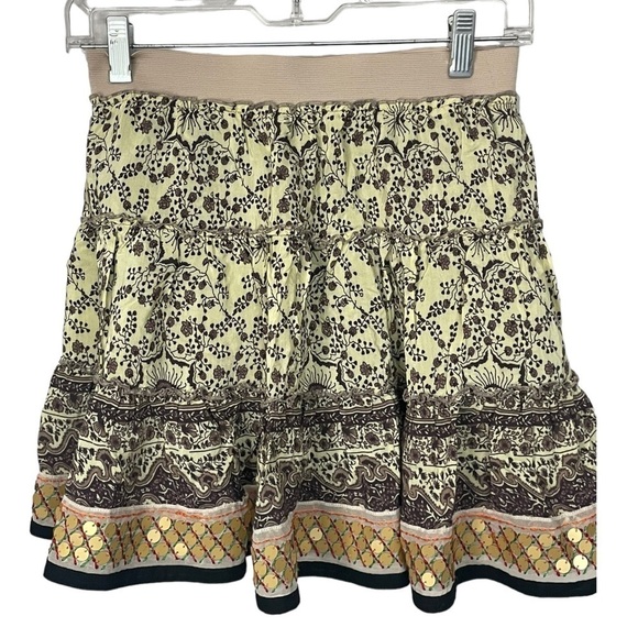 Free People Yellow Coin Embellished Floral Print Boho Mini Skirt, F702R799, XS - Picture 1 of 8